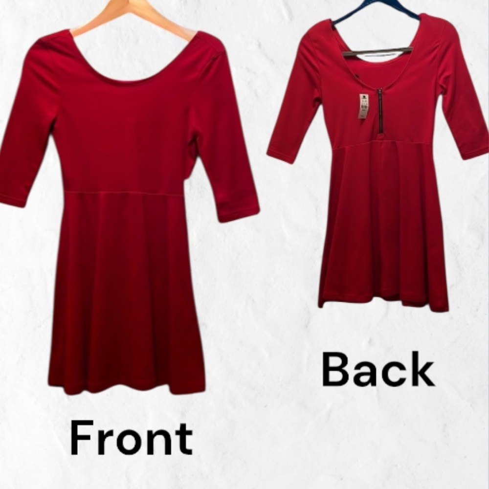 Express dress NWT Fit and Flare Red elbow sleeve cotton/spandex blk back zipper